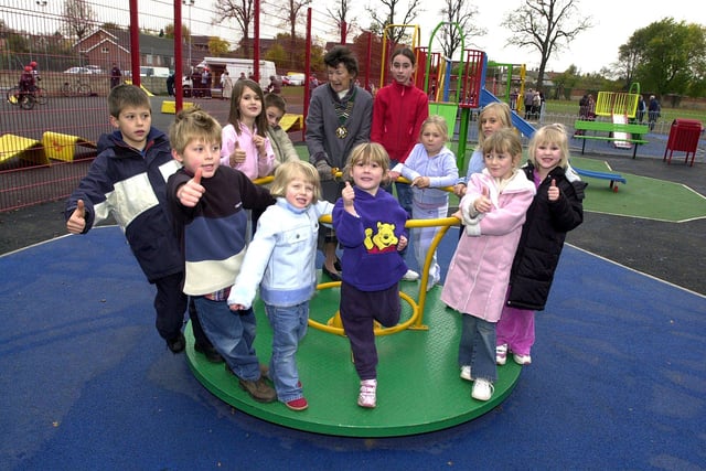 Tickhill Town Council Mayor Catherine Chambers joined in the fun after officially opening the new children's play area in 2003