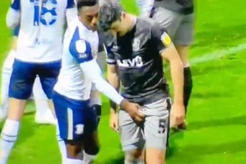 Preston North End's Darnell Fisher grabbed hold of Callum Paterson's genitals during Sheffield Wedneday's 1-0 defeat at Deepdale.