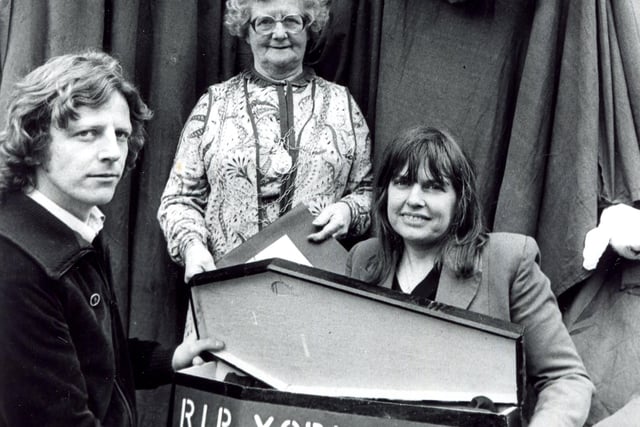 RIP Yorkshire - CND campaigners hold up a coffin in April 1984