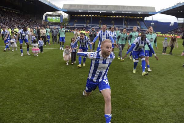 Barry Bannan leads the celebrations at the final whistle as Sheffield Wednesday took a big step towards safety against West Brom (Picture: Steve Ellis)