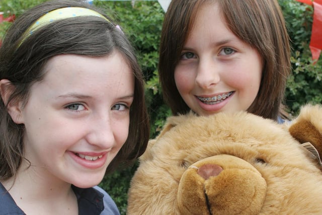 Isobel Davidson and Amy Graver - Guess the name of the teddy at Calver village fete.