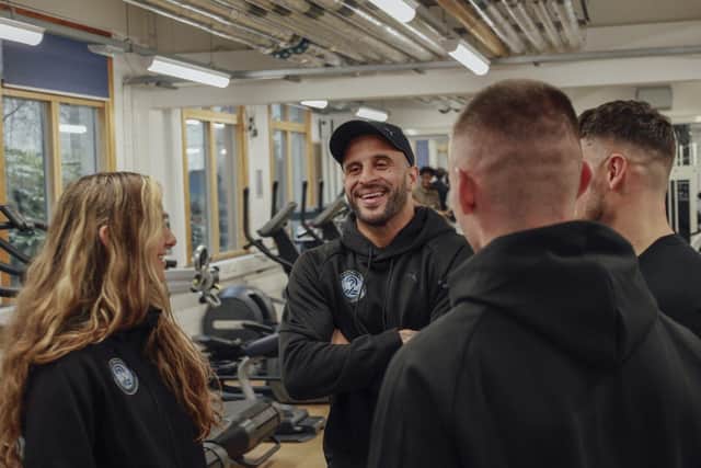 Kyle Walker speaks with students and staff at The Sheffield College.