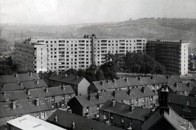 highrisenw: A view of Regents Court, Hillsborough, photographed in 1958.