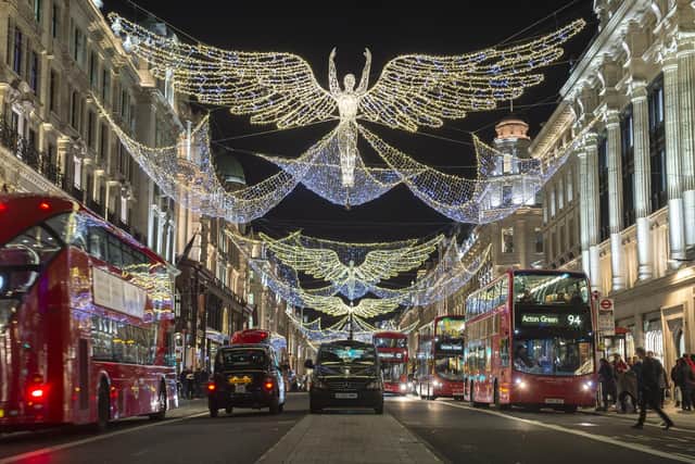 Spectacular sparkling angel Christmas lights on Regent Street in London