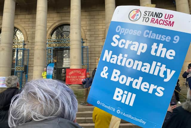 Protesters were concerned that the Nationality and Borders bill will create a hostile environment for refugees and asylum seekers coming to the UK, and make those already living in the UK less secure.