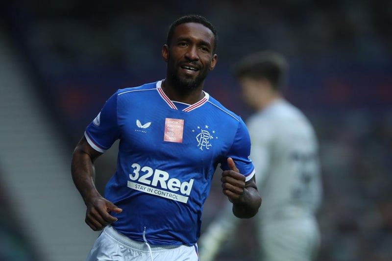 Defoe wheels away after netting Rangers second goal and his 300th career goal during a 2-0 Premiership win over Livingston at Ibrox