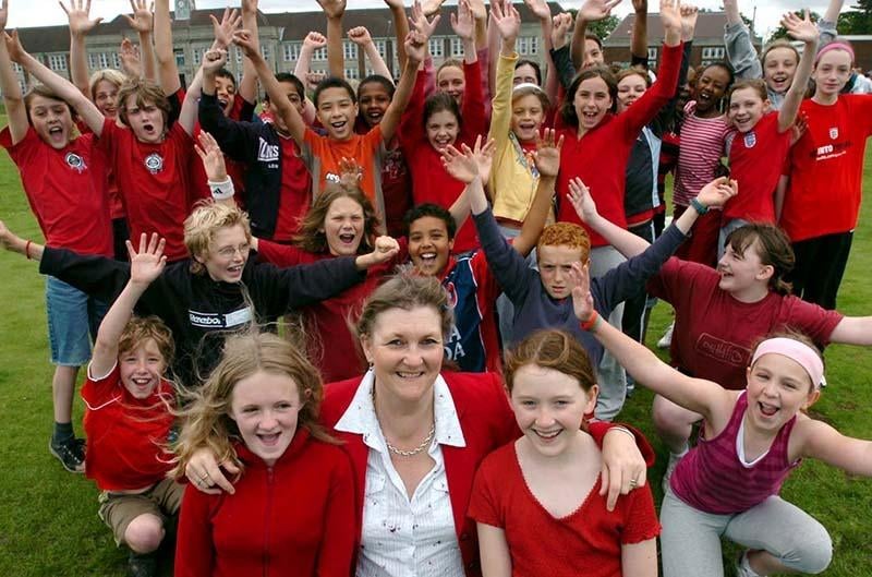 Teacher of the Year Shirley Harrison is pictured with her Hunters Bar Junior School Y6 class at their sports day held at High Storrs School. With her are Jess Davies-Webster (left) and Louise Barker (July 2007)