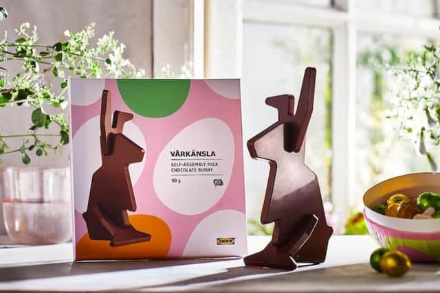 A 'flat pack Easter egg', seemingly attributed to Ikea, has gone viral on social media - but is not available to buy on Ikea's website. Shoppers can however assemble their own bunny, with the company's flat pack chocolate bunny.