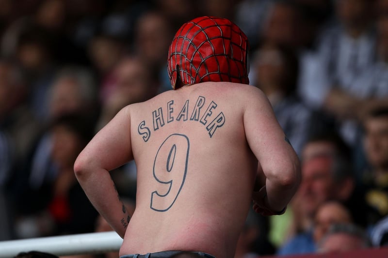 A Newcastle fan shows off his spiderman mask and Shearer tattoo during the Coca Cola Championship match between Newcastle United and Ipswich Town at St. James Park.
