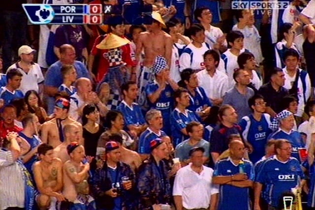 Pompey fans in the stands for the penalty shootout win against Liverpool.