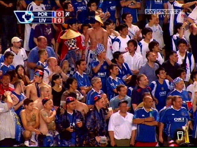 Pompey fans in the stands for the penalty shootout win against Liverpool.