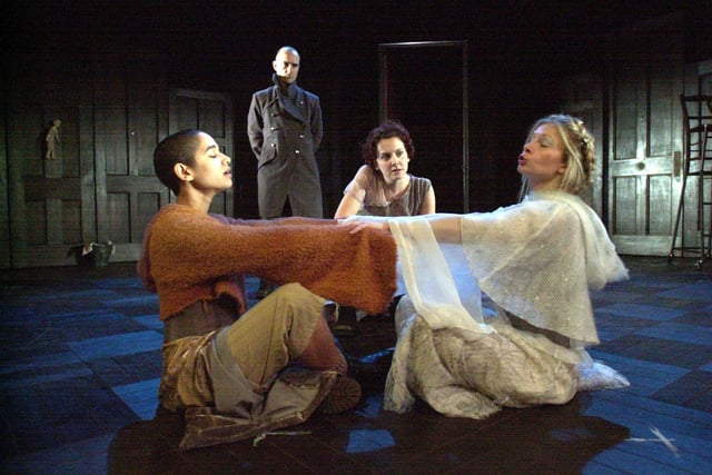 L to R  Ashley Miler and  Rebecca Johnson and Lucy Whybrow as the Witches in the Crucible Studio's production of  Macbeth in 2003