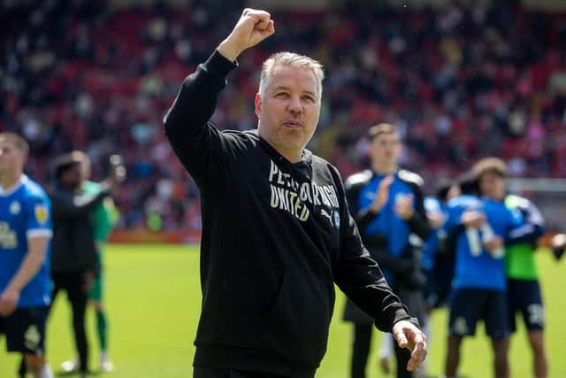 Peterborough United manager Darren Ferguson celebrates after finishing in the playoffs following victory at Oakwell. They play Sheffield Wednesday. (Picture: Ian Hodgson/PA Wire)
