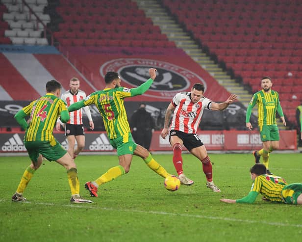 Billy Sharp scores Sheffield United's winner in the 2-1 victory against West Brom at Bramall Lane last night (Photo by Michael Regan/Getty Images)
