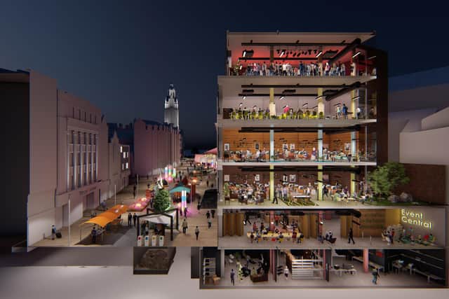 'Event Central' building and Fargate following a proposed £15m revamp. Image from the University of Sheffield.