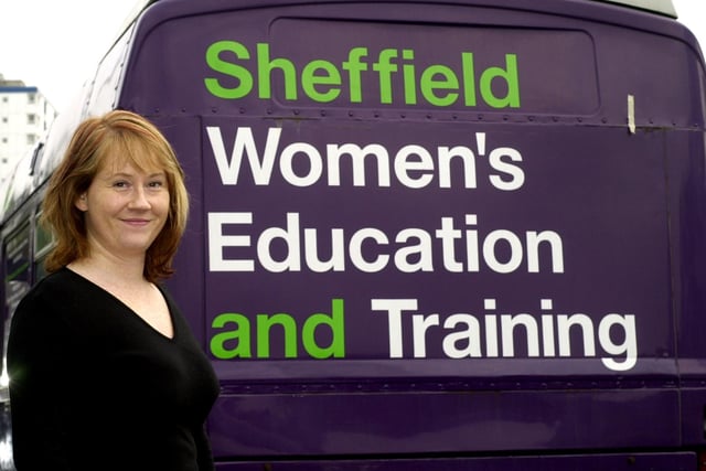 Anne-Marie House, Outreach Worker outside the Sheffield's Women's Education and Training bus