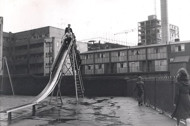 Children in the playground at Sheffield's Park Hill flats in July 1959