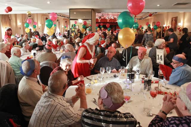 Christmas lunch for the homeless and the lonely laid on by Mrs Christmas in 2018.