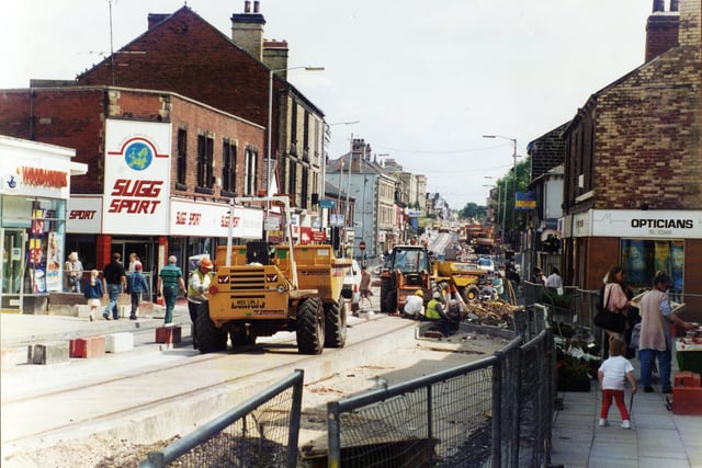 Work on the tramlines for Supertram in June 1995 at Hillsborough