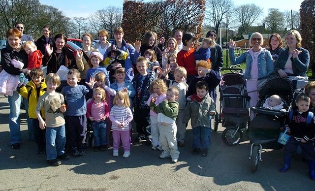 Pictured in Graves Park, where the Sheffield and Rotherham branch of the National Childbirth Trust held their sponsored toddle, followed by an Easter egg hunt. Seen are children and parents as they prepare to set out on the toddle around the park, April 9, 2004