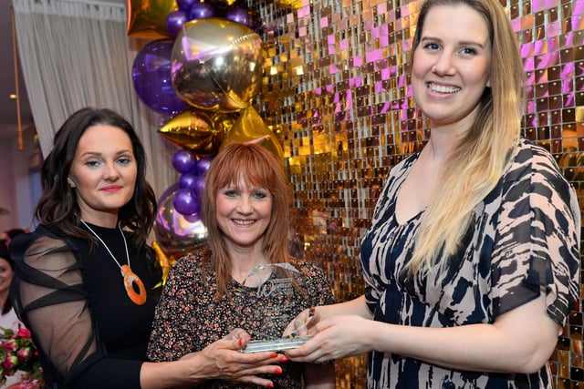 Lorrie Brown, winner of the Marti Caine Award for Entertainment, pictured with Kay Woodburn and Rebecca Walker, Assistant General Manager at the Leadmill