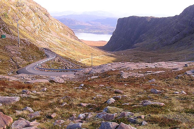 Another classic drive is the road over to Applecross,  an ascent that tests the nerves as the carriageway narrows and the bends tighten.  PIC: geograph.org/Stuart Wilding