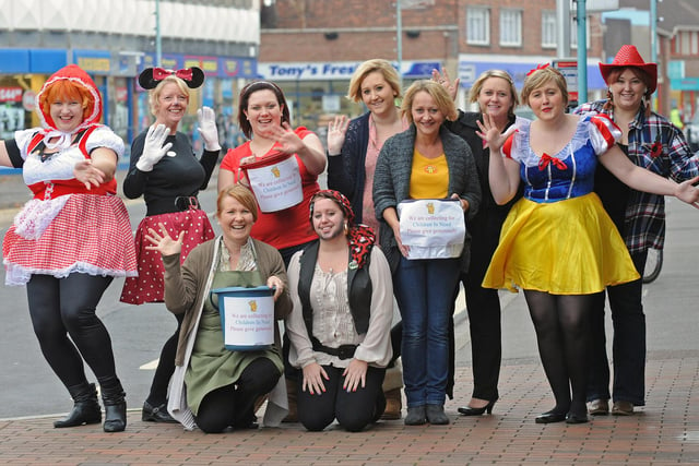 2011. Many small businesses in Stoke Road Gosport made a special effort, with the staff dressing-up and special events held.
(left to right) Joy Gallaugher, Anne Brindley, Cara Obstancias, Jade Kendall, Julie Alexander, Hayley Edwards,  Kristy Halves and Tara Living 
(front left to right) Caroline Sawyer and Stacey White  
Picture: Malcolm Wells (113990-7199)
