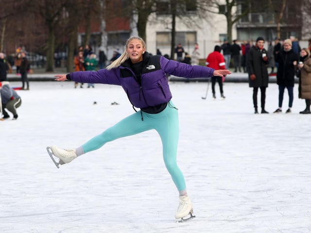Jenni Kerr (21) ice skates on a frozen pond in Queen's Park in Glasgow. Picture: Andrew Milligan/PA Wire