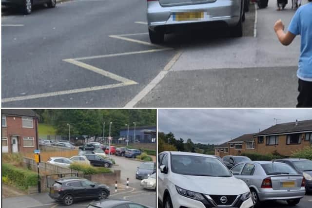 Cars are seen badly parked outside Whiteways Primary School. The school said it has been an ongoing problem.