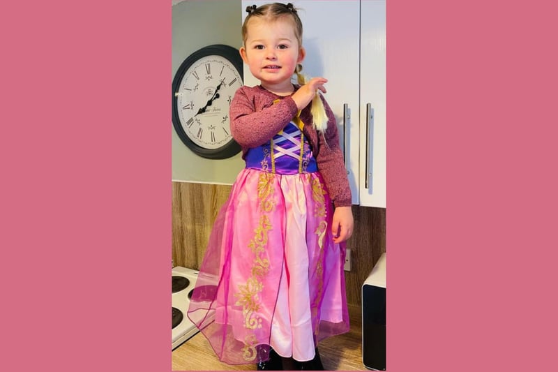 A little princess. Sadie Rose, aged 2, dressed as Rapunzel.