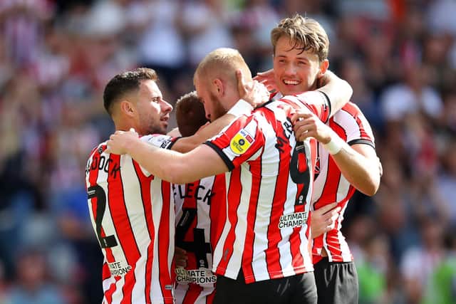 Sander Berge (right) with his Sheffield United team mates: George Wood/Getty Images