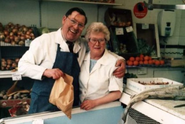 Geoff and Kathleen Cooke, of Dunbar Cooke and Son, fish and game merchants, No. 229 London Road, Sheffield, pictured in around 1989