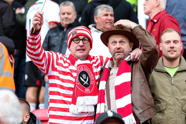 Blades fans are decked out in fancy dress to celebrate their side's promotion to the Premier League at the Bet365 Stadium ahead of their side's game with Stoke City.