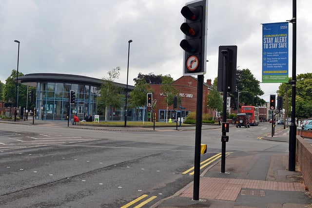 Almost no traffic at the normally busy junction near Worksop Bus Station