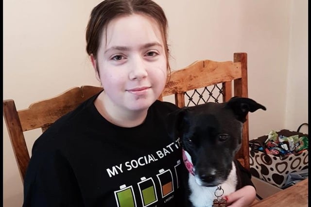 Doing school work from home means Year 7 pupil Jessica is accompanied by a cute furry friend.