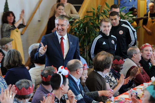 Sheffield United manager Nigel Adkins at the St Wilfrid's Centre Christmas party in December 2015.