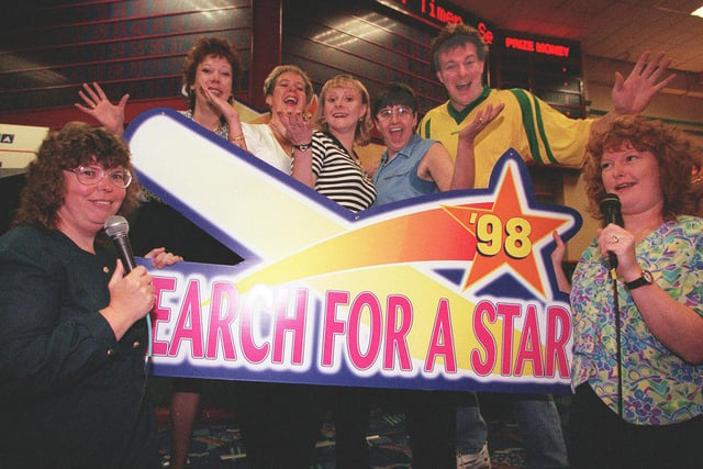 Staff at Mecca Bingo, Doncaster who hope to become the next big thing at the 1998 Search for a Star contest. From the left are, Lynn Lauder, Heather Coleman, Diane Elstuv, Sally Boughen, May Reid, Dennis Panks and Karen Sylvester.