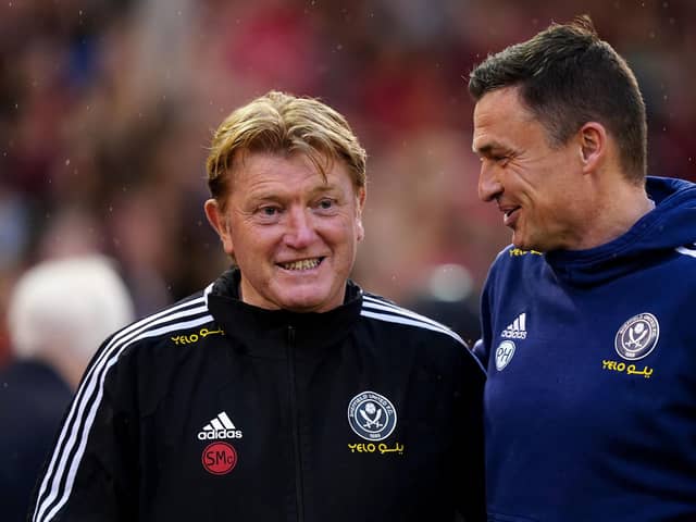 Sheffield United manager Paul Heckingbottom (right) and assistant Stuart McCall (left): Mike Egerton/PA Wire