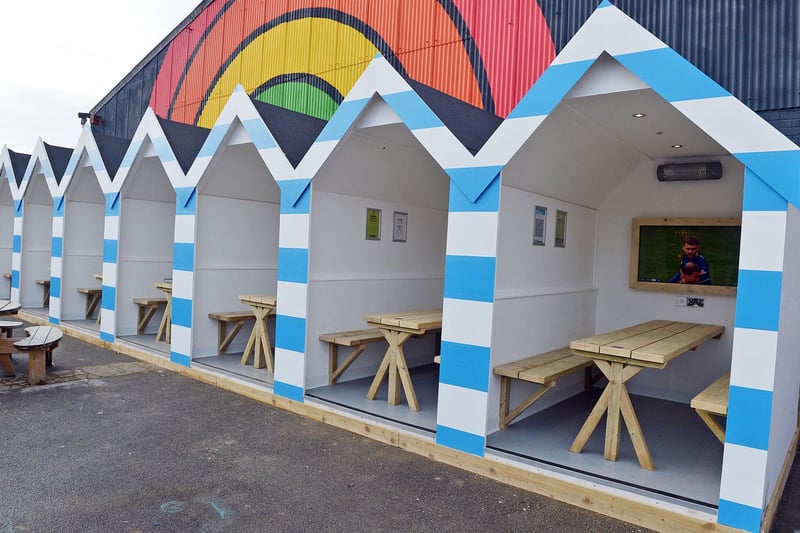 The beach huts introduced at the Spotted Frog.