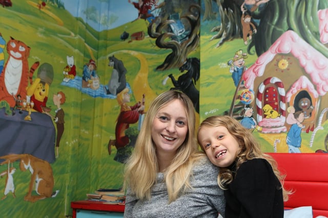 Eight-year-old Chloe Daykin with her inspirational mum Kerry Wright. Kerry has helped encourage Chloe's creative talent as she herself is a talented artist, model maker and sculptor. Kerry a fabulous Disney themed mural on Chloe's bedroom wall at their home at Forest Town.