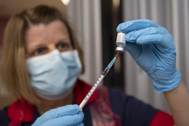 Nurses at the Northern General Hospital, Sheffield preparing the first COVID Pfizer vaccine doses.