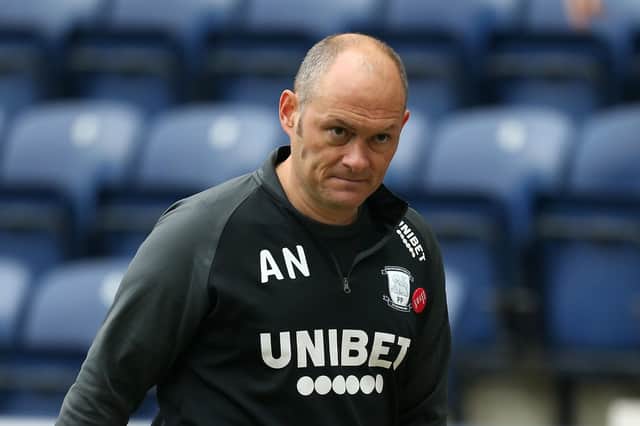 PRESTON, ENGLAND - OCTOBER 18: Alex Neil, manager of Preston North End looks on during the Sky Bet Championship match between Preston North End and Cardiff City at Deepdale on October 18, 2020 in Preston, England. Sporting stadiums around the UK remain under strict restrictions due to the Coronavirus Pandemic as Government social distancing laws prohibit fans inside venues resulting in games being played behind closed doors. (Photo by Lewis Storey/Getty Images)