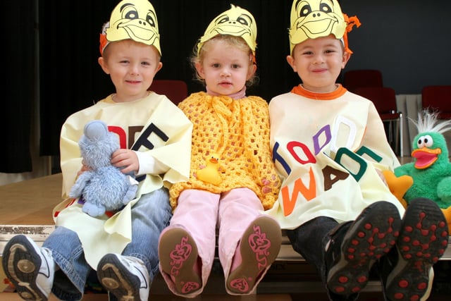 Shay Bradley, 2, Megan Gally 2, Joseph Sadler gear up for  Bolsover First Steps pre-school toddle waddle in 2007.