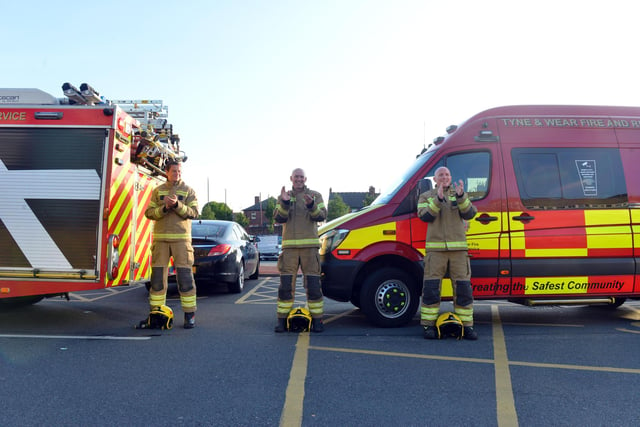 Tyne and Wear Fire and Rescue Service crew members at the hospital.
