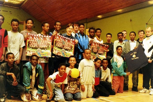 Somali youths taking part in a week-long coaching scheme organised by the Youth Service Community Recreation and Sheffield United FC, 1995 (S24499)