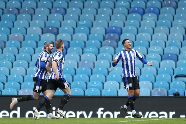 Liam Palmer of Sheffield Wednesday celebrates his goal. (Photo by Lewis Storey/Getty Images)