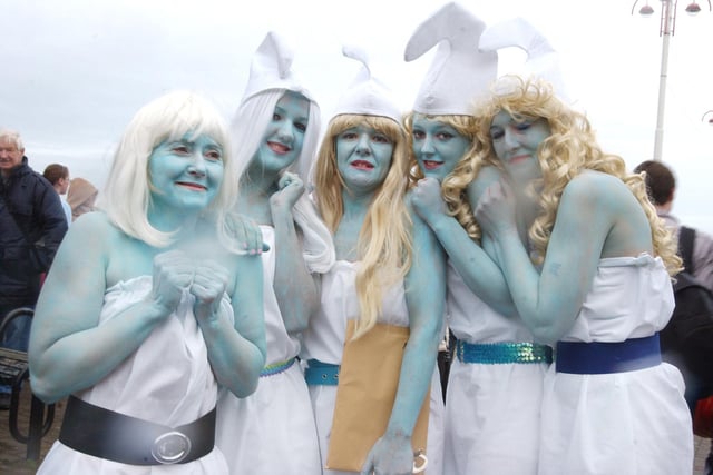 Smurftastic at the 2007 Seaburn dip! Pictured are Lynne Harbottle, Ashley and Michelle Greaves and Kym and Tracy Reynolds.