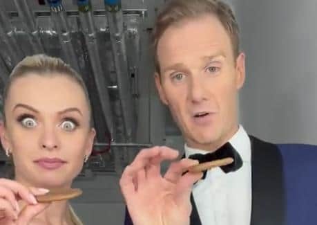 Strictly Come Dancing stars Nadiya Bychkova and Dan Walker share their 'game-changer' advice on the best way to eat McVitie's Chocolate Digestives biscuits (pic: Dan Walker/Twitter)