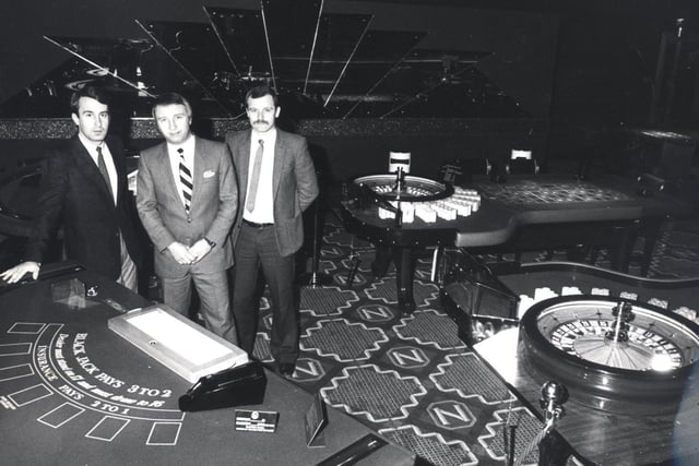 Max Silverman, casino division director; Dave Allen, chairman and managing director; and Len Matthews, general manager, at Napoleons Casino, on Ecclesall Road, Sheffield, in December 1973
