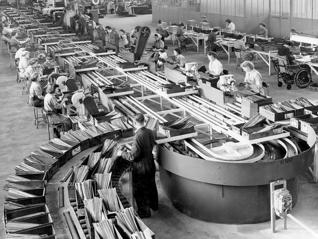A general view of the hacksaw blade department at the English Steel Corporation, showing the flow method of production
